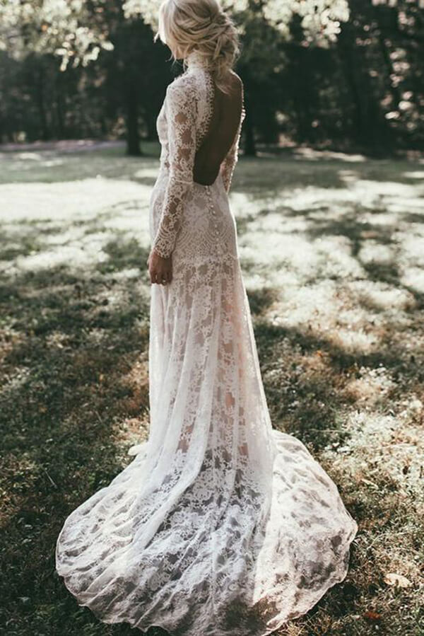 Lace Mermaid High Neck Long Sleeves Beach Wedding Dresses, Bridal Gown, MW618 Lace Mermaid High Neck Long Sleeves Beach Wedding Dresses, Bridal Gown, MW618