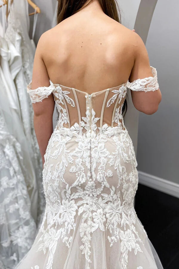 Lace Mermaid Off-the-Shoulder Vintage Wedding Dresses, Bridal Gown, MW834 | mermaid lace wedding dresses | wedding dresses cheap | wedding dress styles | musebridals.com