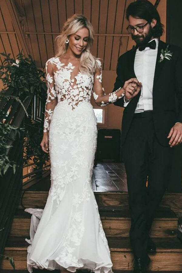 Lace See Through Mermaid Long Sleeves Wedding Dresses, Bridal Dress, MW522 Lace See Through Mermaid Long Sleeves Wedding Dresses, Bridal Dress, MW522