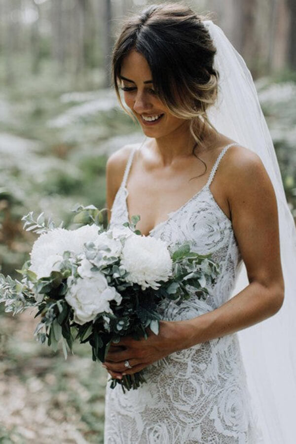 Lace Sheath Backless Spaghetti Straps Beach Wedding Dress, Wedding Gown,  MW657
