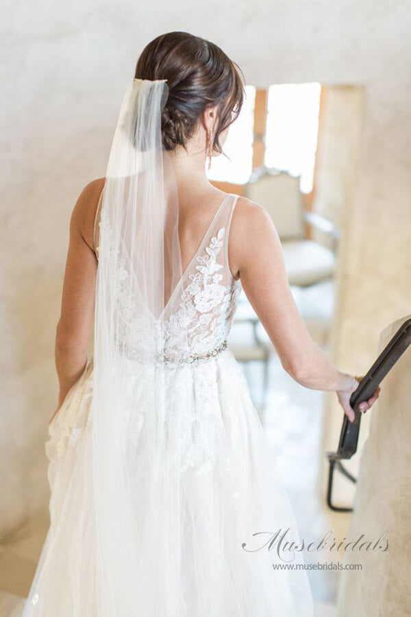Lace Wedding Dresses with Court Train,Custom Made Wedding Gown,MW332