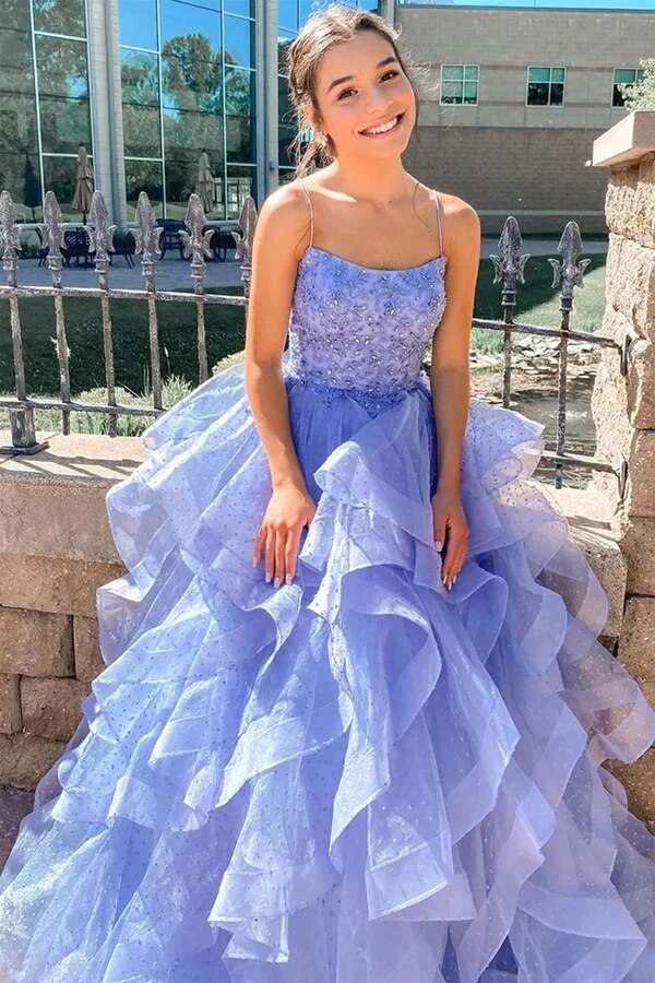 Lavender Puffy Tulle A-line Spaghetti Straps Prom Dresses, Evening Gown, MP732 Lavender Puffy Tulle A-line Spaghetti Straps Prom Dresses, Evening Gown, MP732