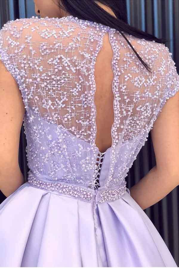Lavender Satin A-line Beaded Long Prom Dresses, Evening Dresses With Slit, MP700 | party dresses | satin prom dresses | prom dresses online | musebridals.com