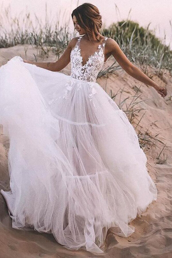 Layered Tulle Unlined Lace Wedding Ball Gown with Deep V-neck Wedding Dresses,MW371 Layered Tulle Unlined Lace Wedding Ball Gown with Deep V-neck Wedding Dresses,MW371