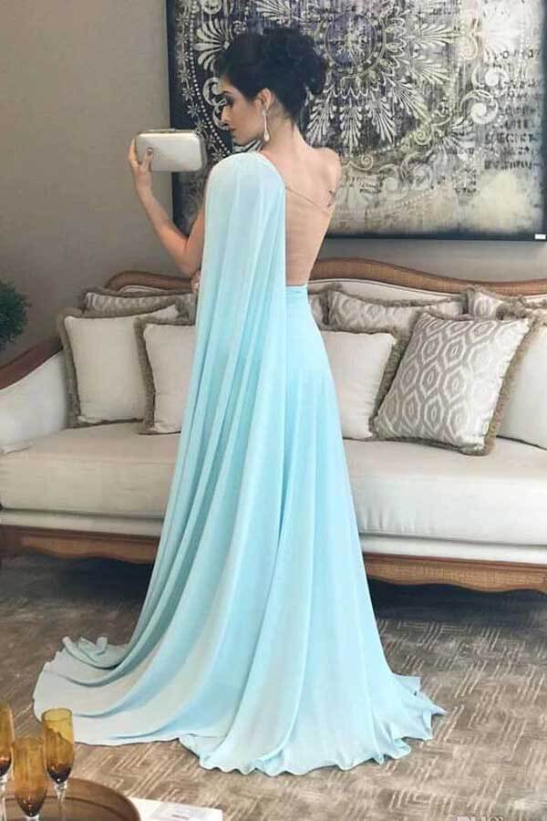 Light Blue Chiffon One Shoulder Bridesmaid Dress MBD166 | Musebridals Light Blue Chiffon One Shoulder Bridesmaid Dress MBD166 | Musebridals