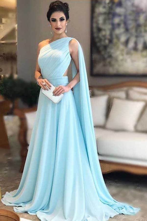 Light Blue Chiffon One Shoulder Bridesmaid Dress MBD166 | Musebridals Light Blue Chiffon One Shoulder Bridesmaid Dress MBD166 | Musebridals