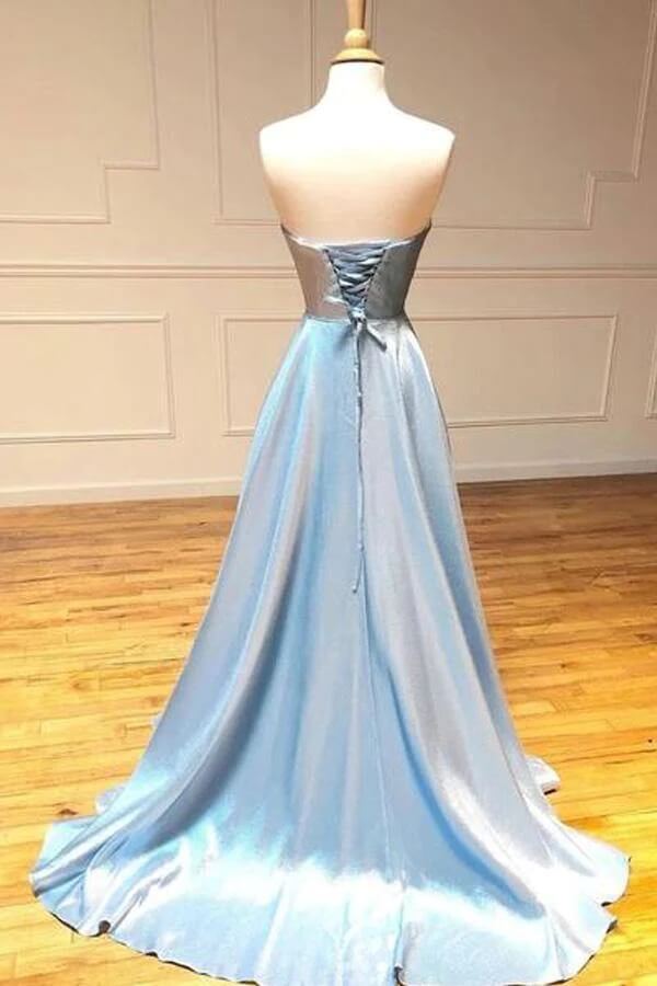 Light Blue Satin Strapless Simple Prom Dresses MP788 Light Blue Satin Strapless Simple Prom Dresses MP788