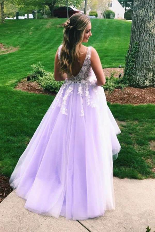 Lilac Tulle Lace A-line Open Back Prom Dresses MP688 | Musebridals Lilac Tulle Lace A-line Open Back Prom Dresses MP688 | Musebridals