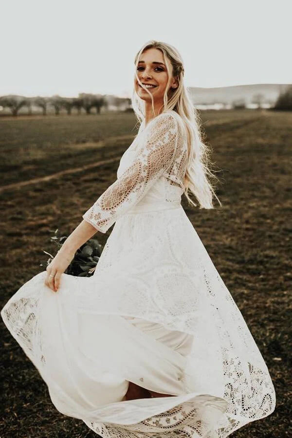 Long Sleeves Lace A-line Rustic Wedding Dresses, Wedding Gowns, MW847 Long Sleeves Lace A-line Rustic Wedding Dresses, Wedding Gowns, MW847