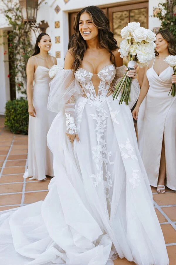 Long Sleeves Off Shoulder Bohemian Wedding Dress MW825 | Musebridals Long Sleeves Off Shoulder Bohemian Wedding Dress MW825 | Musebridals