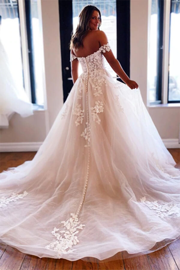 Luxury Tulle A-line Off Shoulder Wedding Dresses MW650 | Musebridals Luxury Tulle A-line Off Shoulder Wedding Dresses MW650 | Musebridals