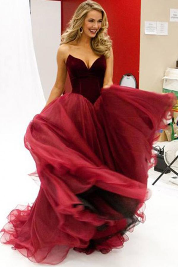 Burgundy Sweetheart Floor-Length Tulle A-Line V-Neck Prom Dresses, MP396 Burgundy Sweetheart Floor-Length Tulle A-Line V-Neck Prom Dresses, MP396