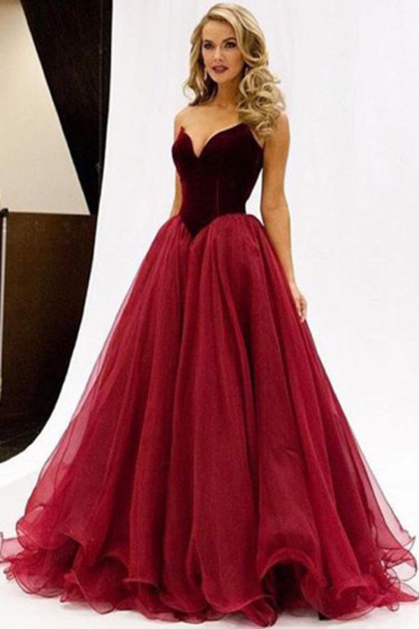 Burgundy Sweetheart Floor-Length Tulle A-Line V-Neck Prom Dresses, MP396 Musebridals Burgundy Sweetheart Floor-Length Tulle A-Line V-Neck Prom Dresses, MP396 Musebridals