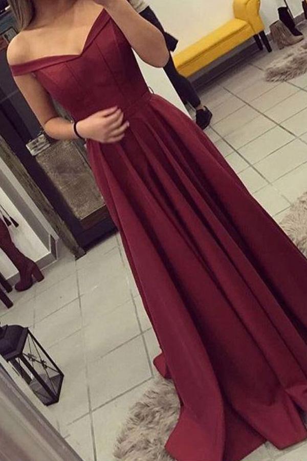 Burgundy Cap Sleeves A Line Long Prom Dresses, Cheap Party Dress, MP139 – Musebridals