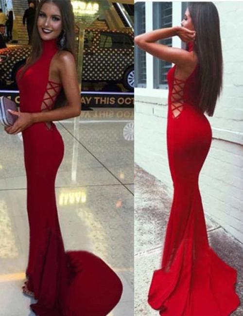 Cute Red Halter Mermaid High Neck Long Prom Dresses Evening Dress, MP216 Musebridals Cute Red Halter Mermaid High Neck Long Prom Dresses Evening Dress, MP216 Musebridals