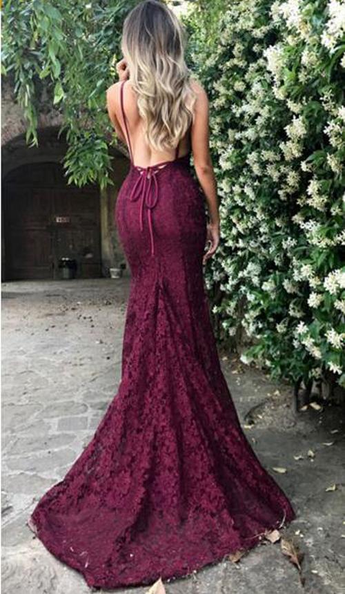 Burgundy Lace V Neck Spaghetti Strap Long Prom Dresses, Cheap Evening Dress, MP150 Burgundy Lace V Neck Spaghetti Strap Long Prom Dresses, Cheap Evening Dress, MP150