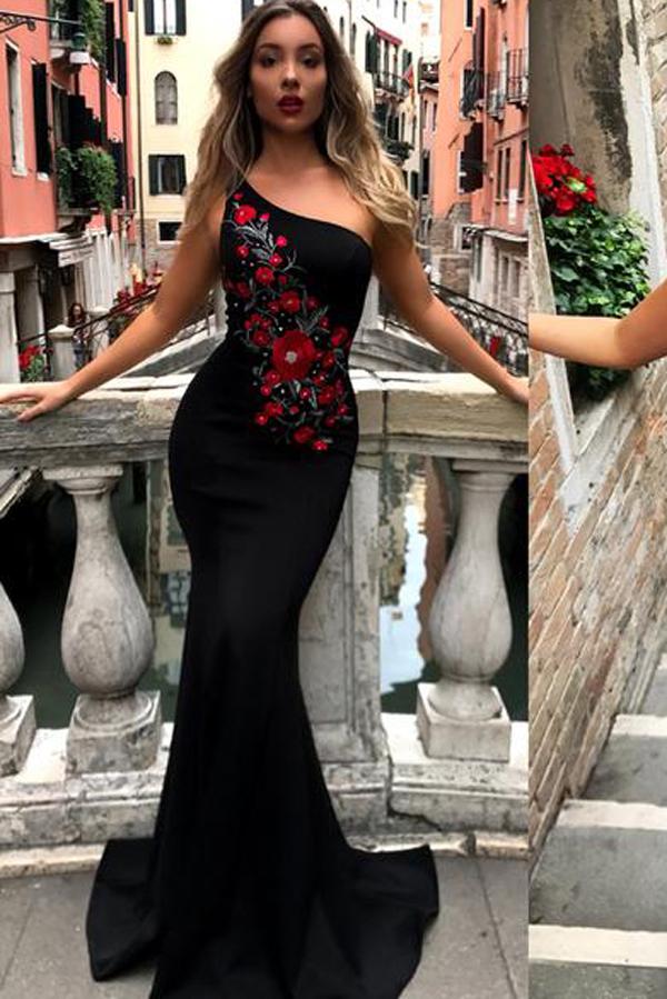 cute one shoulder prom dresses Cute Mermaid One Shoulder Royal Blue Satin Prom Dress with Beading Vickidress