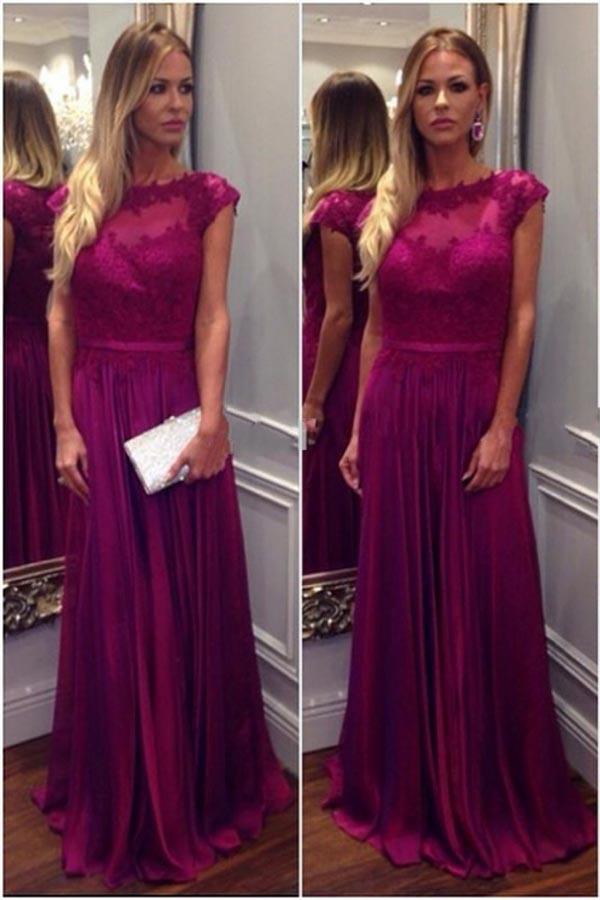 Pink Chiffon A-line High Neck Floor-length Prom Dresses with Appliques, MP322|musebridals.com
