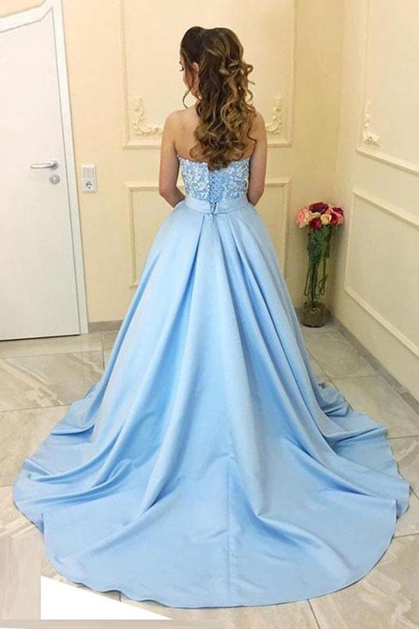 Blue Sweetheart Neck Strapless Satin A-line Princess Long Prom Dresses – Musebridals