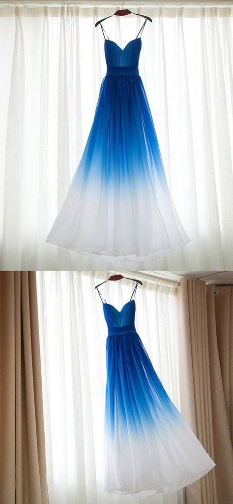 Ombre Royal Blue Simple Spaghetti Straps Prom Dresses, Bridesmaid Dresses, MP370|musebridals.com