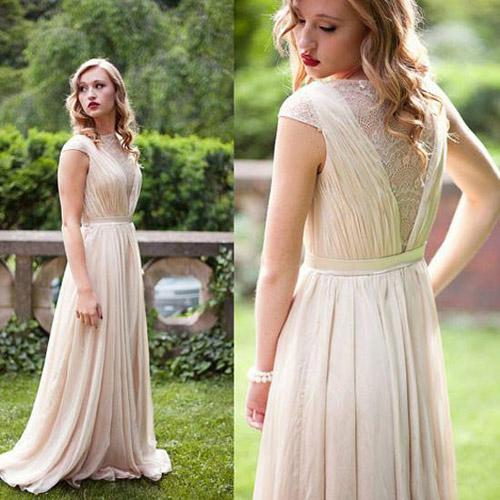 Chiffon Cap Sleeves A-line Bridesmaid Dresses, Simple Long Prom Dress,  MB103 – Musebridals