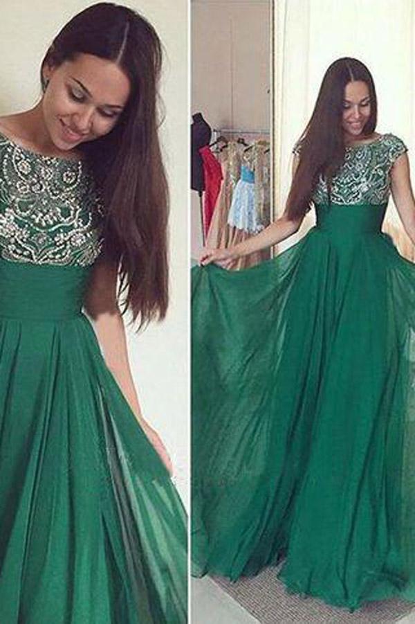 Dark Green A-line Chiffon Long Prom Dress with Beading, Long Evening Dress, MP180 Musebridals Dark Green A-line Chiffon Long Prom Dress with Beading, Long Evening Dress, MP180 Musebridals