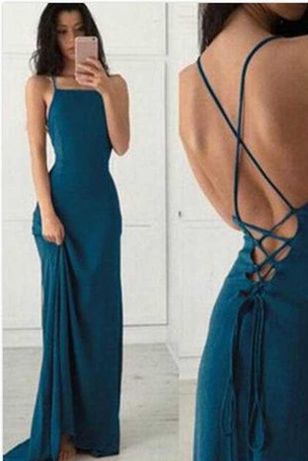 Simple Cheap Chiffon Halter Backless Criss Cross Long Prom Dresses, MP255
