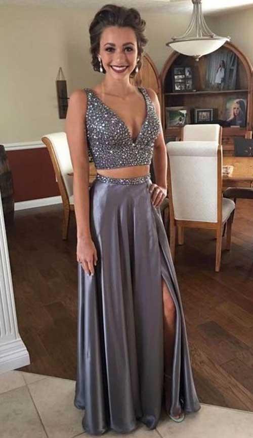 musebridals.com|Beaded Silver Floor Length Two Piece Graduation Dress,Prom Dresses, MP423