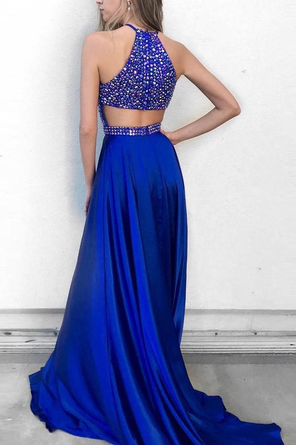 Royal Blue Satin Halter Rhinestone Beaded Formal Dress Shine Prom Dresses, MP372 Musebridals Royal Blue Satin Halter Rhinestone Beaded Formal Dress Shine Prom Dresses, MP372 Musebridals