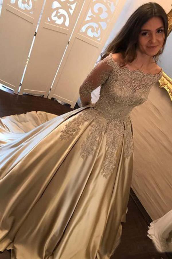 Fabulous Ball Gown Off Shoulder Satin Long Prom Dress, Evening Dress, MP208