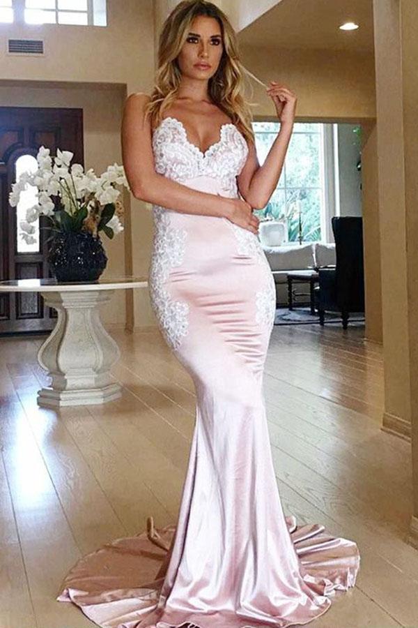 strapless open back dress Halter Neck Lace High And Low Dress - Pink main image 1