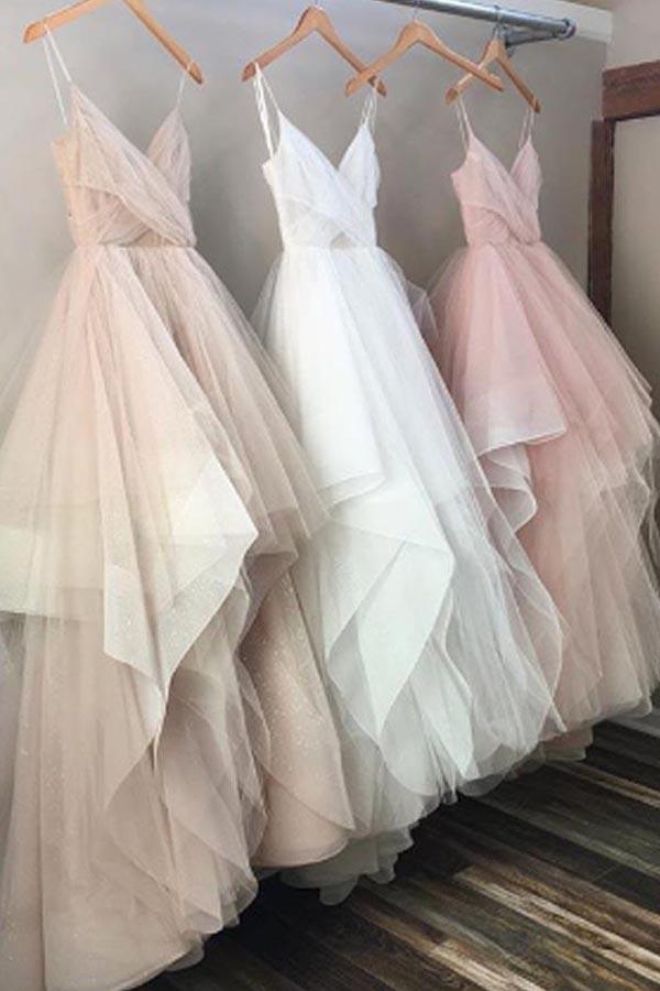 Chic Tulle Spaghetti Straps Floor Length Long Prom Dresses, Evening Dresses,  MP176  Musebridals