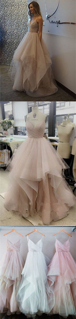 Chic Tulle Spaghetti Straps Floor Length Long Prom Dresses, Evening Dresses, MP176 at musebridals.com