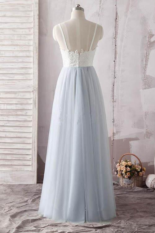 Simple  Ivory Lace Blue Spaghetti Straps Sweetheart Tulle Long Prom Dress from www.musebridals.com