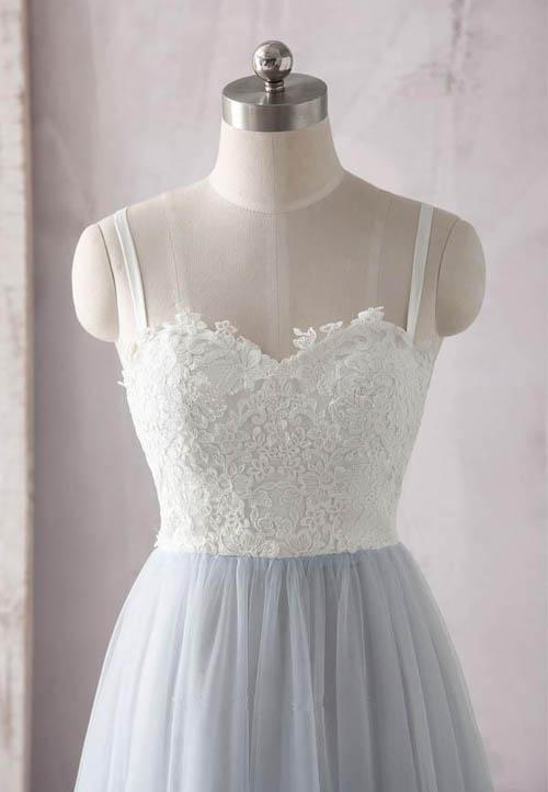 musebridals.com offer Simple Blue A-line Ivory Sweetheart Lace Spaghetti Straps Tulle Prom Dress, MP422