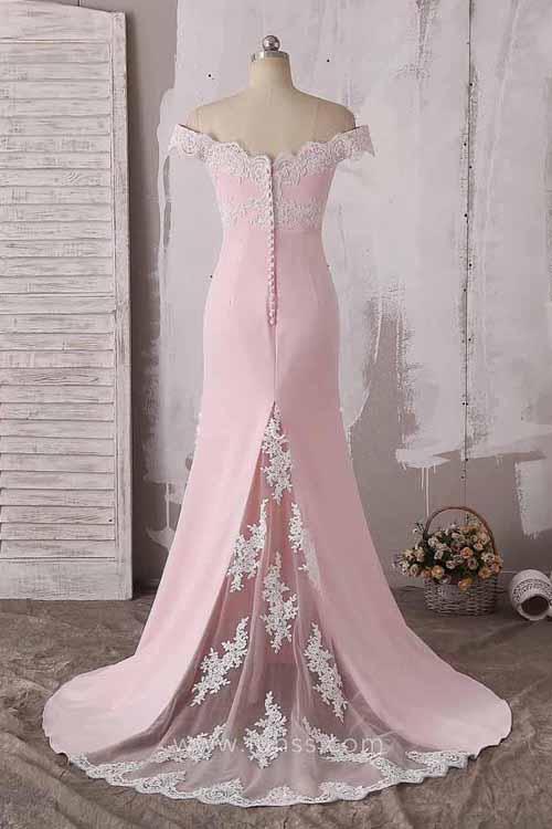 Fabulous Pink Lace Off Shoulder Neckline Long Prom Dress Evening Dress, MP214|musebridals.com