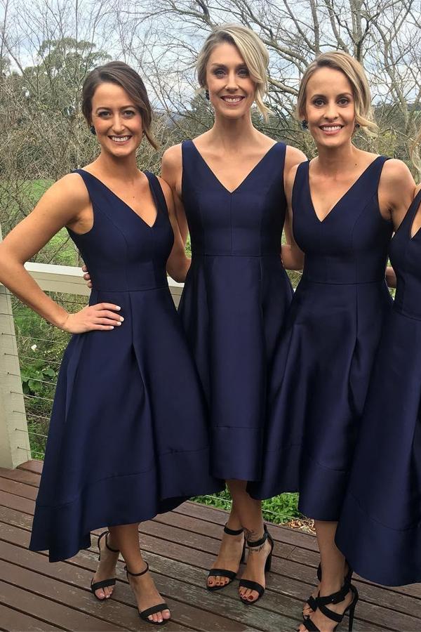 Navy Blue A-line High Low Simple Bridesmaid Dress,Wedding Party Dress Musebridals Navy Blue A-line High Low Simple Bridesmaid Dress,Wedding Party Dress Musebridals