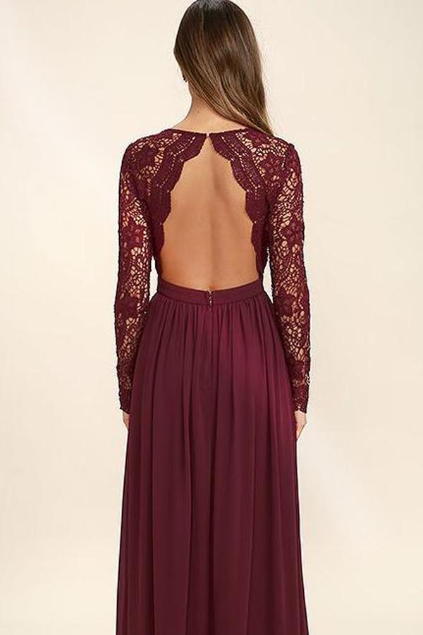Burgundy Long Sleeve Pageant Gowns Burgundy Fashion V Neck Long