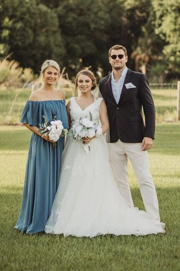 Cheap Long Chiffon Off the Shoulder Slate Mismatched Bridesmaid Dresse Musebridals Cheap Long Chiffon Off the Shoulder Slate Mismatched Bridesmaid Dresse Musebridals