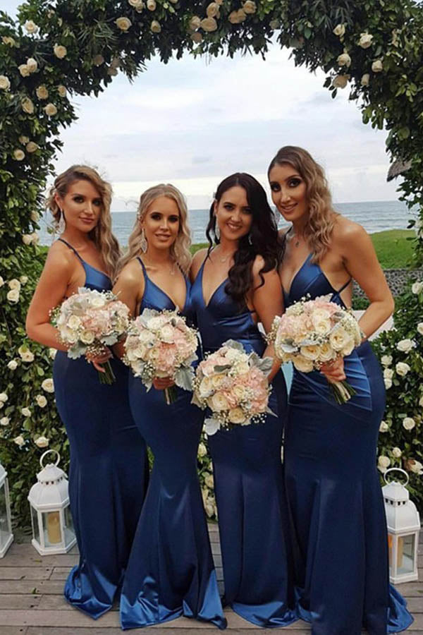 custom bridesmaid dresses Cheap Custom Blue Mermaid V-neck Long Bridesmaid Dresses,MBD104