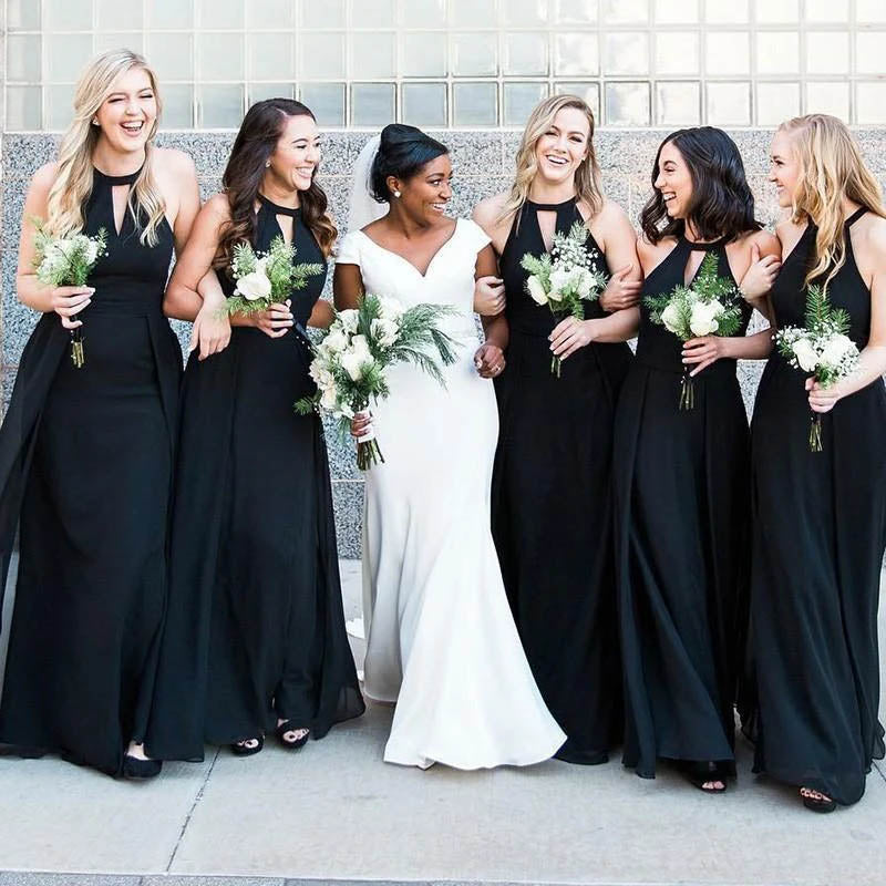 Halter Custom Chiffon Long Black Bridesmaid Dresses,MBD105 Halter Custom Chiffon Long Black Bridesmaid Dresses,MBD105