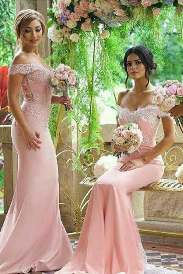 Beautiful Mermaid Pink Off Shoulder Lace Long Bridesmaid Dresses for Wedding Party,MBD116 Beautiful Mermaid Pink Off Shoulder Lace Long Bridesmaid Dresses for Wedding Party,MBD116