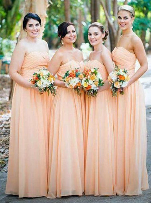 Cheap Sweetheart Peach Chiffon Long Bridesmaid Dresses Online