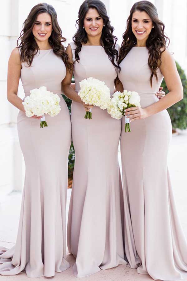 Elegant Satin Mermaid Round Neck Light Purple Long Bridesmaid Dresses,MBD125 Elegant Satin Mermaid Round Neck Light Purple Long Bridesmaid Dresses,MBD125