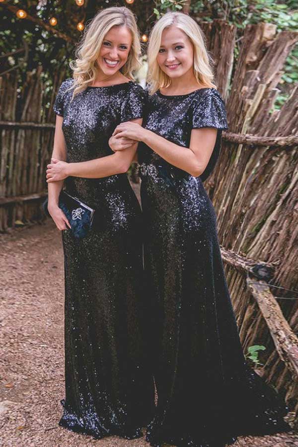 Charming Sheath Scoop Open Back Cap Sleeves Navy Cap Sleeves Sequins L – Musebridals
