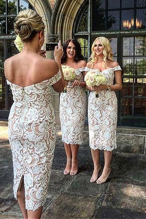 Sheath Off the Shoulder White Lace Long Bridesmaid Dresses,Elegant Bridesmaid Dresses,MBD136 Sheath Off the Shoulder White Lace Long Bridesmaid Dresses,Elegant Bridesmaid Dresses,MBD136