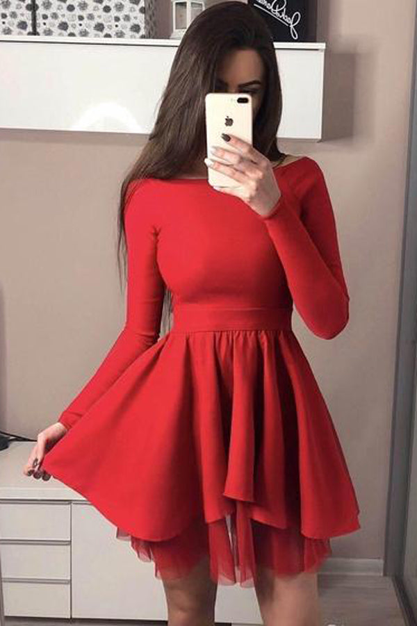 Mini Short Red Prom Dress Long Sleeve Black Homecoming Dresses,MH432 Musebridals Mini Short Red Prom Dress Long Sleeve Black Homecoming Dresses,MH432 Musebridals