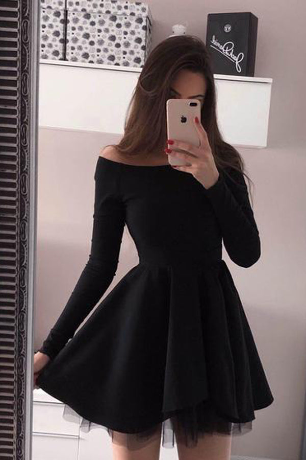 Mini Short Red Prom Dress Long Sleeve Black Homecoming Dresses,MH432 –  Musebridals