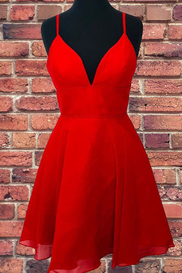 Straps A-Line Chiffon Red Short Dress Homecoming Dresses, MH461 Musebridals Straps A-Line Chiffon Red Short Dress Homecoming Dresses, MH461 Musebridals