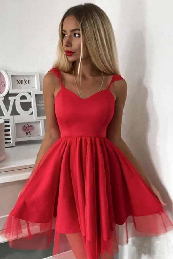 fitted lace wedding dress Spaghetti Strap Red Short Prom Dress Mini Homecoming Dress,MH465 –  Musebridals